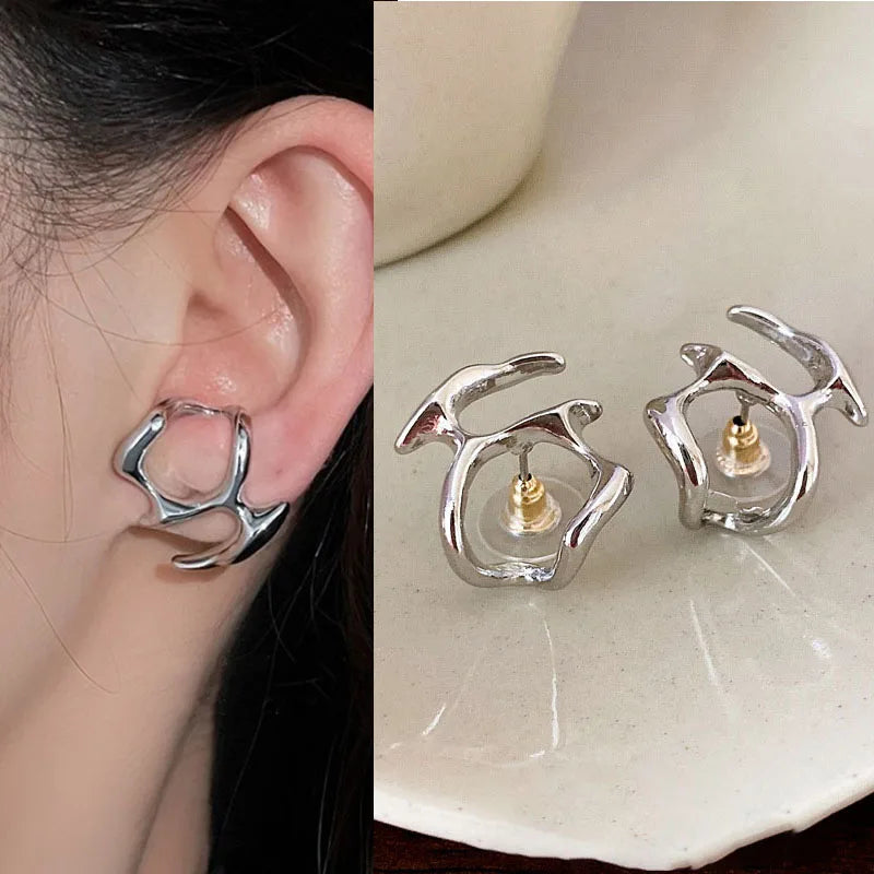 Irregular Liquid Metal Earrings Personality Fashion Retro Geometric Hollow Out Drop Earrings Woman Party Travel Christmas Gift