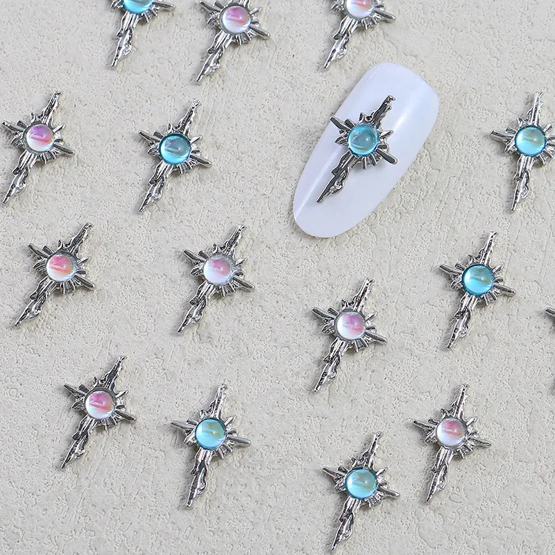 3D luxury zircon Star cross Nail Metal Charms 10pcs mermaid  bead nail jewelry  11*18mm Aolly Nail Art Crystal Gems Decorations