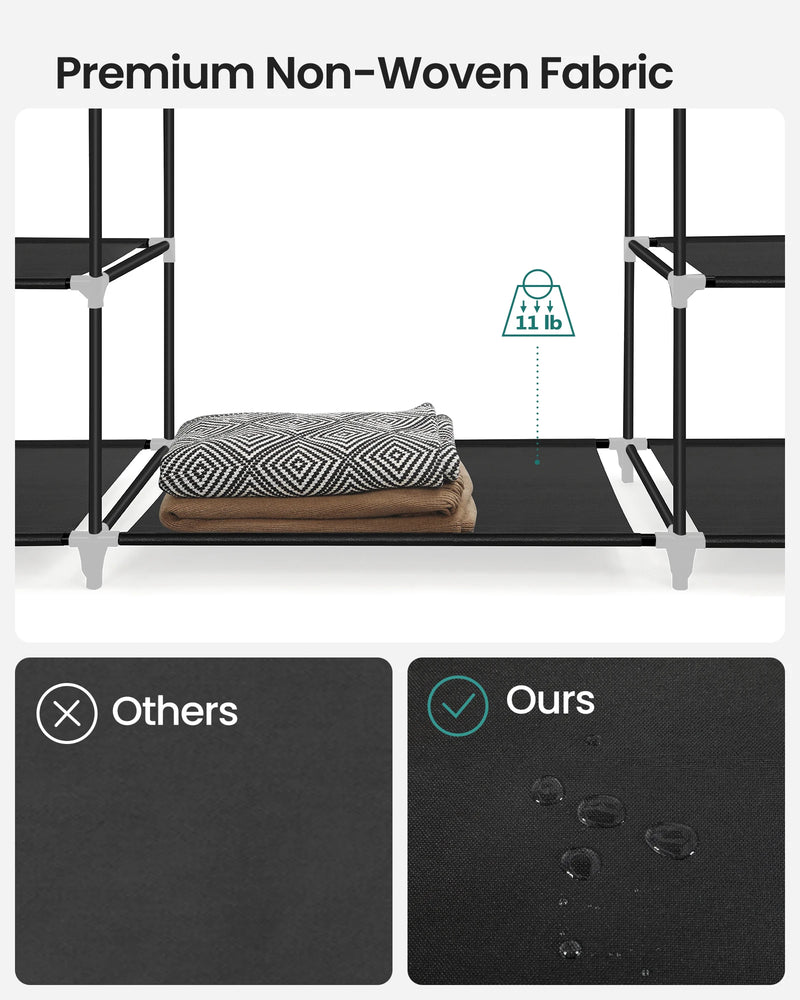 Hzuaneri Wardrobe, Fabric Wardrobe, 162 x 43 x 175 cm, Portable Wardrobe for Bedroom,3 Clothes Rails with Non-Woven Fabric Cover