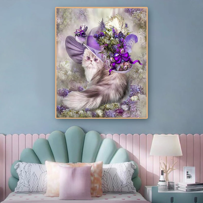 Diamond Embroidery Paintings Full Square/round Elegant Cat Purple Hat Flower Dog Animal Cross Stitch Kit Mosaic Home Decoration