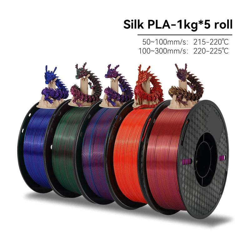 KEEPANG PLA/HS-PLA/PETG/Silk PLA 3D Printer Filament 1.75mm Mix Color 5Rolls High Speed PLA Printinng Material for Bambu Lab