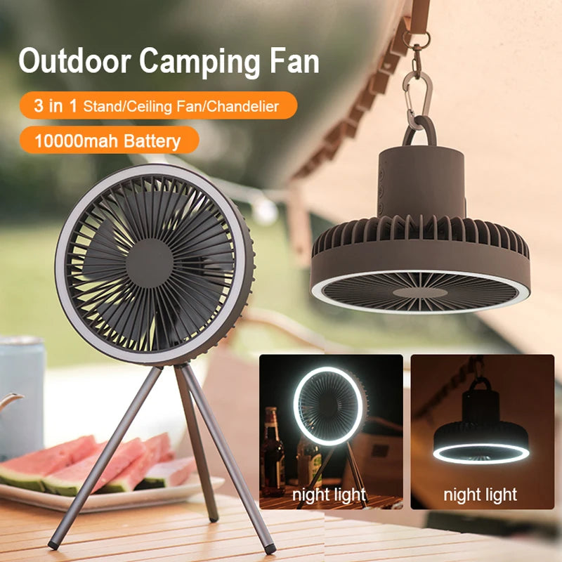 KINSCOTER 10000mAh Camping Fan Desktop Portable Air Circulator Wireless Ceiling Electric Fan Cooler with Power Bank LED Lighting