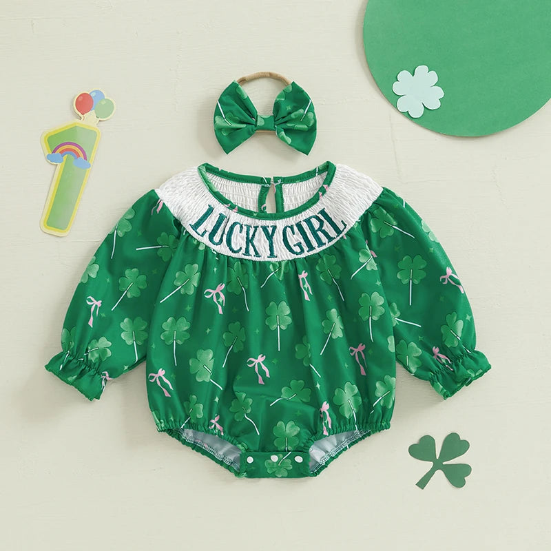 Adorable Infant Easter Bunny Print Ruffle Sleeve Romper with Matching Bow Headband 2 Piece Set for Baby Girls