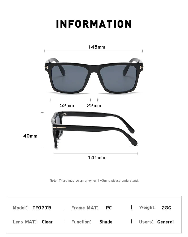 2022 Rectangle Women Tom Sun Glasses Men Shades Retro Square Black Sunglasses High Quality Glasses Decoration Eyewear UV400