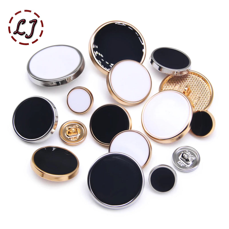 New 10pcs Golden Silver Metal Black White Sewing Buttons For Women Men Clothing Decor Shirt Sweater Overcoat Suit Accessory DIY