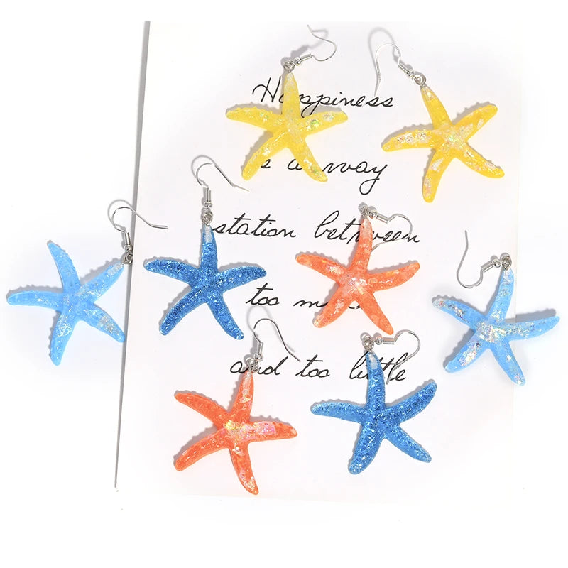 Candy Color Summer Beach Resin Mermaid Starfish Earrings for Women Bohemia Dangle Earrings Ladies Vacation Jewelry Accessories