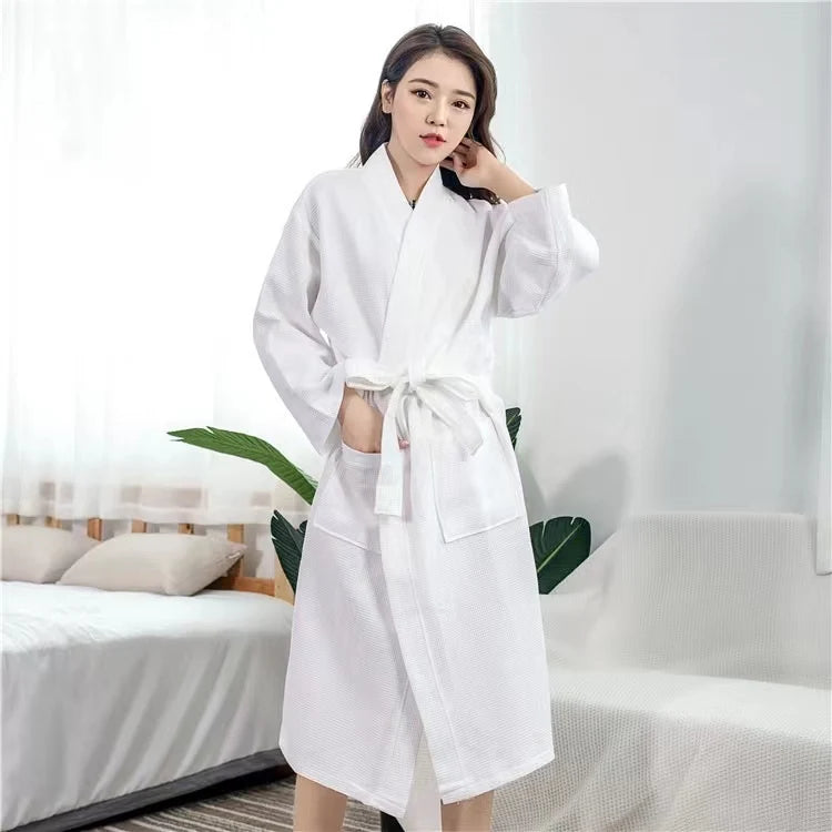 AHSNME Custom Logo Bathrobe Soft Waffle Customized Bathrobes for Beauty Clinic Monogram Anniversary Gift