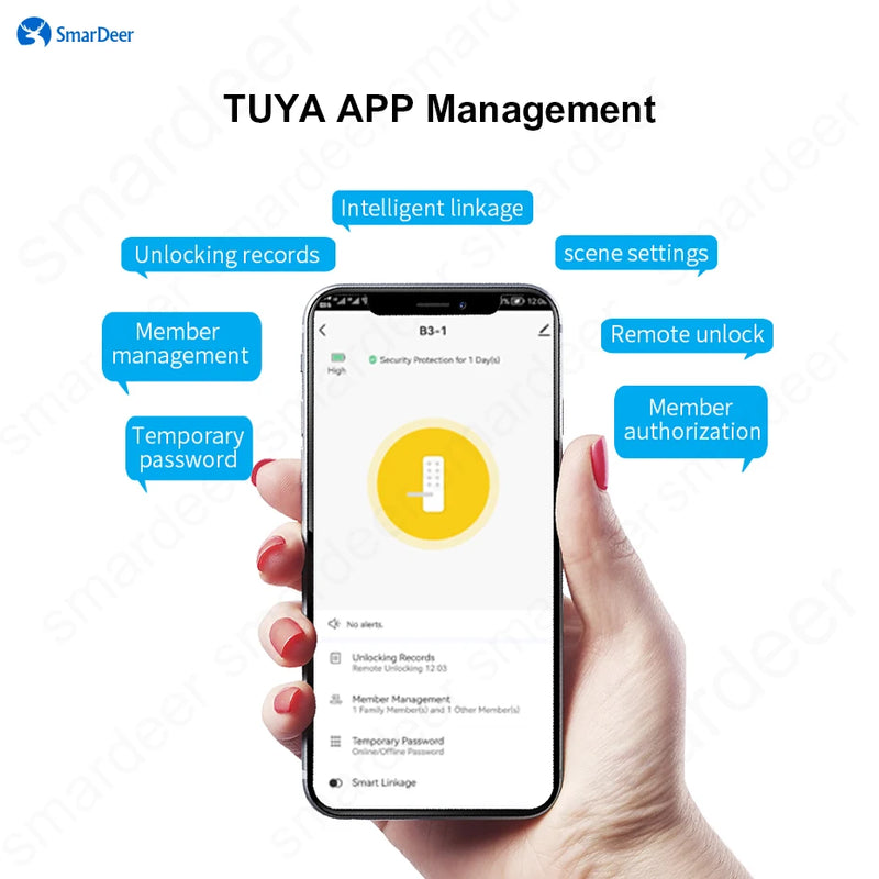 SmarDeer smart Lock with Glass door Biometric Fingerprint Lock for Tuya App Keyless entry Fingerprint/Password/NFC/Card/Key/App