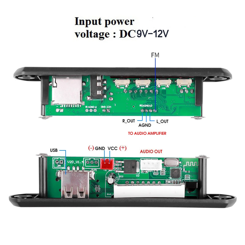 30W MP3 WMA Decoder Board Wireless Audio Module USB AUX FM TF Radio Bluetooth Music Car Player With Remote Control DC 9V-12V