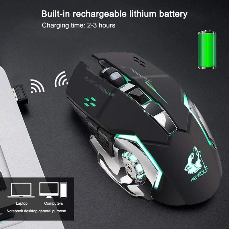 Gaming Mouse Wireless Rechargeable Optical Mice Silent Click DPI Adjustable Nano Receiver Ergonomic for PC Computer Windows Mac