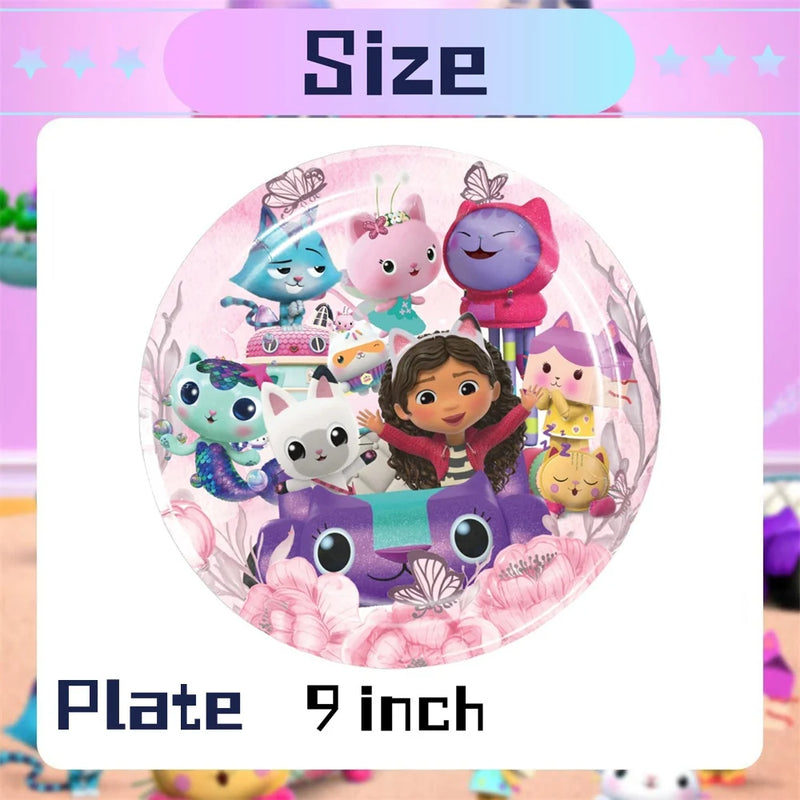 New Gabby Dollhouse Cats Birthday Party Decoration Balloon Pink Cartoon Tableware Backdrop Baby Shower Kids Girls Party Supplies