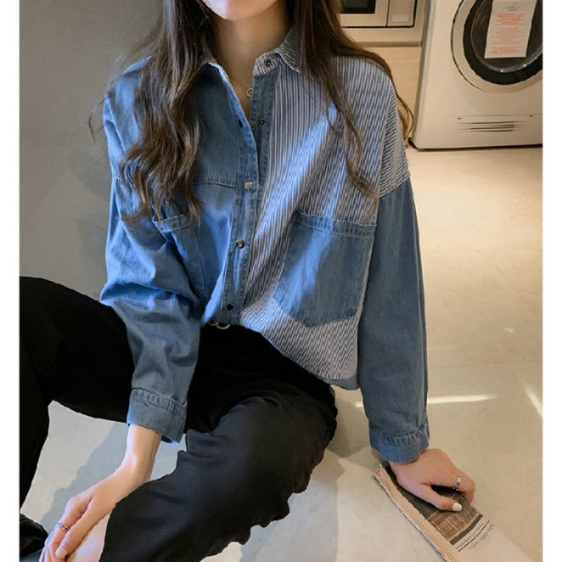 2023 Spring New Camisa Jeans Feminina Shirt Cotton Female Long Sleeve Women's Denim Shirt Loose Korean LooseBlouse 7256 50