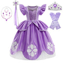 Disney  Little Princess Sopfia Frock Fancy Birthday Sofia Party Dress for Girls Sequined Bodice Flying Sleeve Carnival Costume