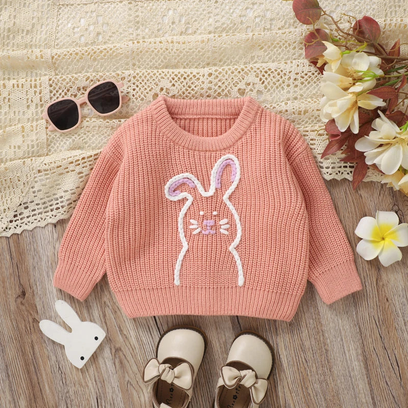Adorable Infant Easter Jumper with Cute Bunny Design Soft Long Sleeve Crew Neck Knit Pullover for Baby Boy or Girl