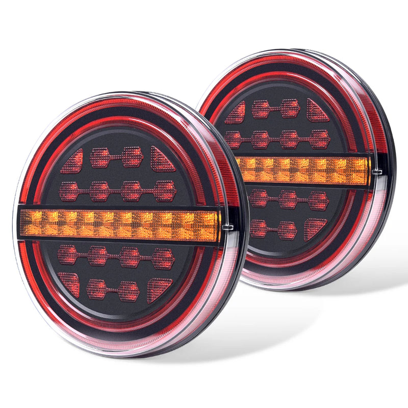 MICTUNING 2Pcs 5.3" Amber Round LED Trailer Light With Brake Light DRL Flow Amber Turn Signal for Car Truck Ships Buses Vans