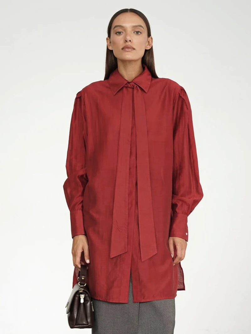 Clacive Fashion Loose White Women Blouse 2025 Casual Lapel Long Sleeve Shirt Elegant Classic Tie See Through Top Female Clothing