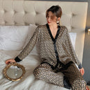 2023 Silk Satin Pajamas Set Woman Printed Long Sleeve Sleepwear Pijamas Suit Female Homewear Two Piece Loungewear Pjs Plus Size