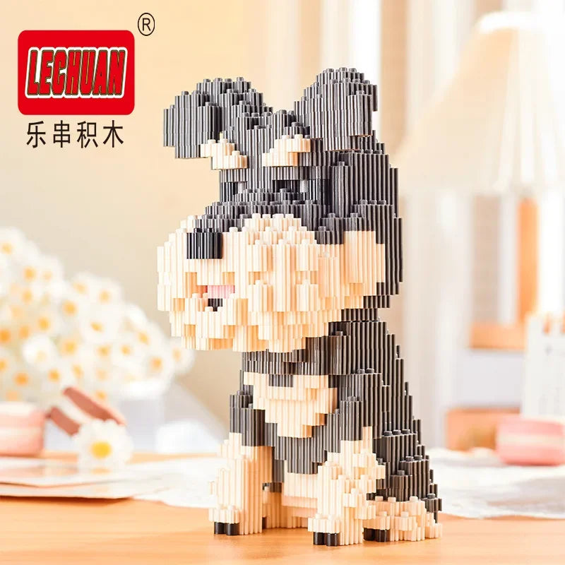 Linkgo Connection Building Blocks Collie Husky Bulldog Corgi Schnauzer 3D Model Animal Dog Mini Bricks Figure Toys For Kid Gift