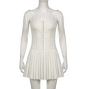 IAMHOTTY Party Holiday A-line Pleated Sleeveless Corset Dress White Buckle Up Lace-up Straps Chic Mini Dresses High Streetwear