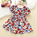 Bear Leader Girl Summer Dress Outfits 2023 New Girls Floral Princess Dress Backless Tie Bow Puff Sleeve Fashion Dress for 3-11 Y