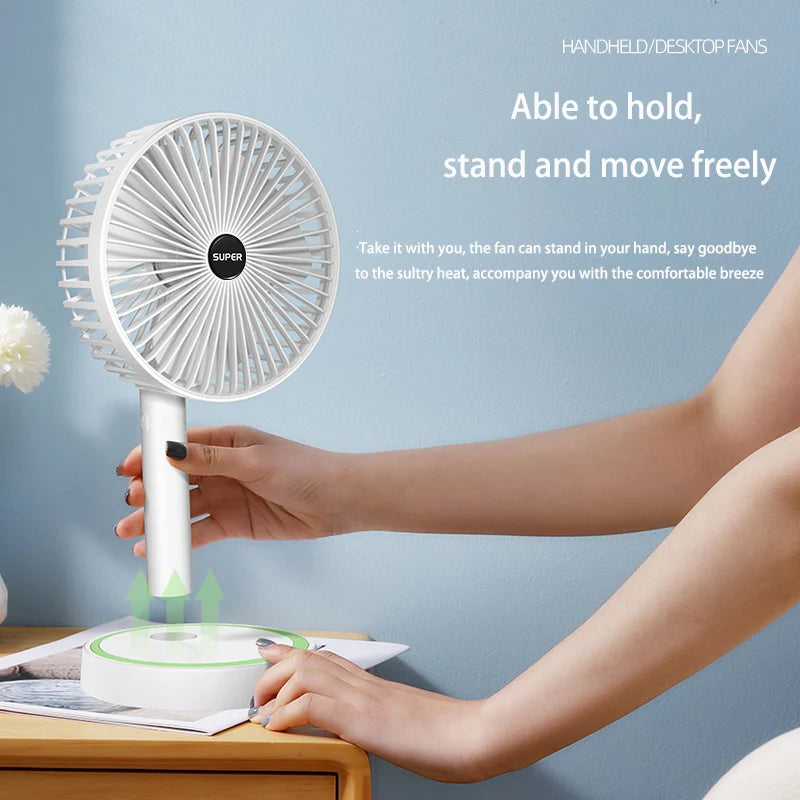 Handheld&Vertical Foldable Fan Portable Silence Floor Fan USB Recharge Multiple Gears Summer Detachable Base Desk Outdoor Fan