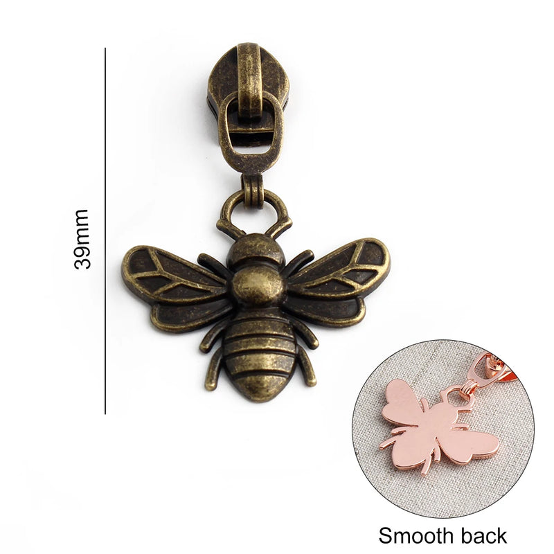 5PCS Dragonfly Bee Wallet Cosmetic Bag Pull Tab Slider Pencil Case Coat Messenger Bag Metal Insect Zipper Fashion Cute Pendant