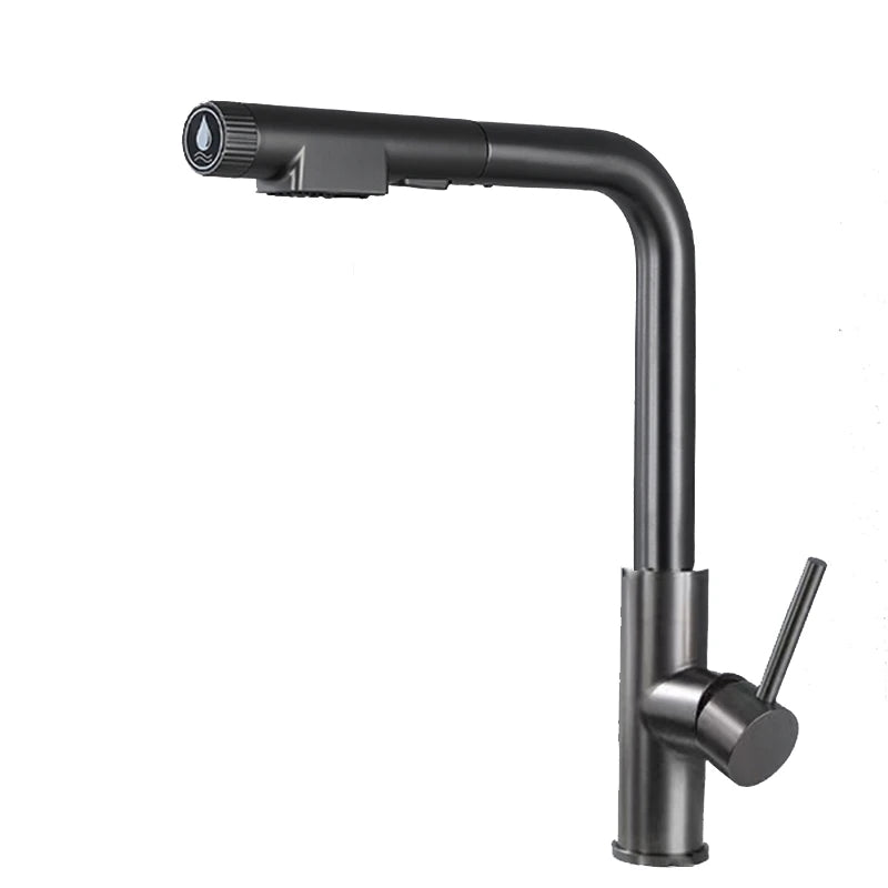 YCRAYS Brushed Nickel Filter Pull Out Kitchen Sink Faucet Drinking Water Pure Tap Gray Deck Mounted 3 Mode Black Hot Cold Mixer