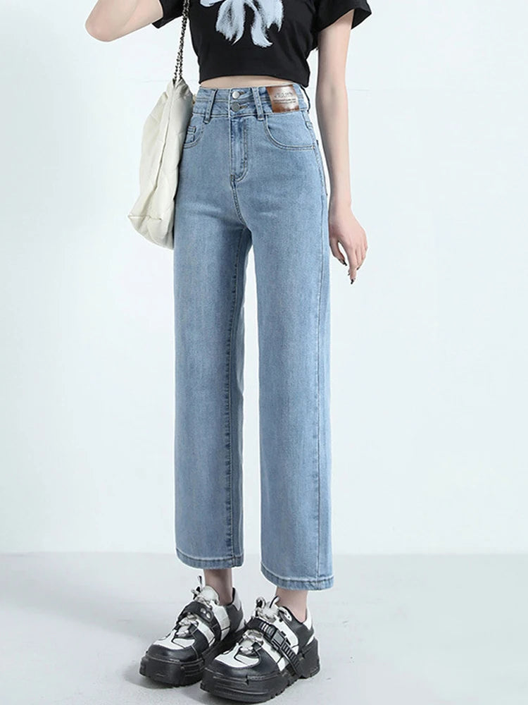 High Waist Straight Leg Jeans Women Pants denim Cargo Y2k streetwear Vintage autumn Trousers Dongdaemun 2023 Korean Clothing