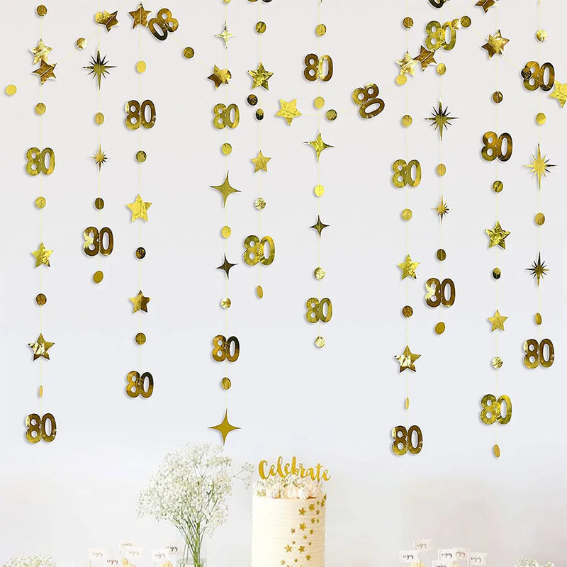 Gold 30th Happy Birthday Party Paper Banners Decorations Number 30 Year Old Circle Dots Twinkle Star Garlands Hanging Backdrops