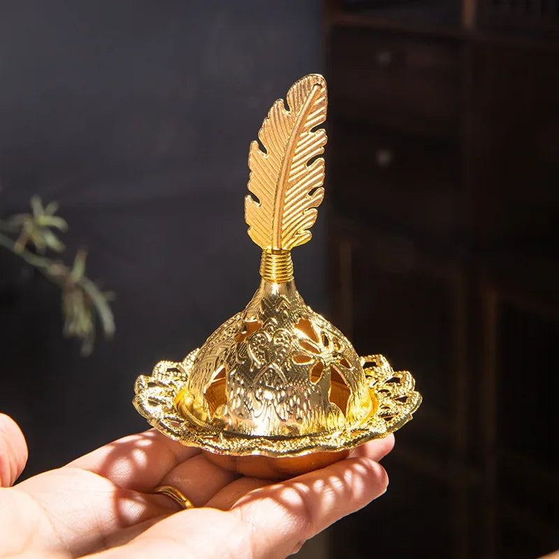 Incense Burner Hollow Golden Tower Oil Burner Arab Style Portable Censer Holder For Home Hotel Incense Holder Desk Yoga Ornament