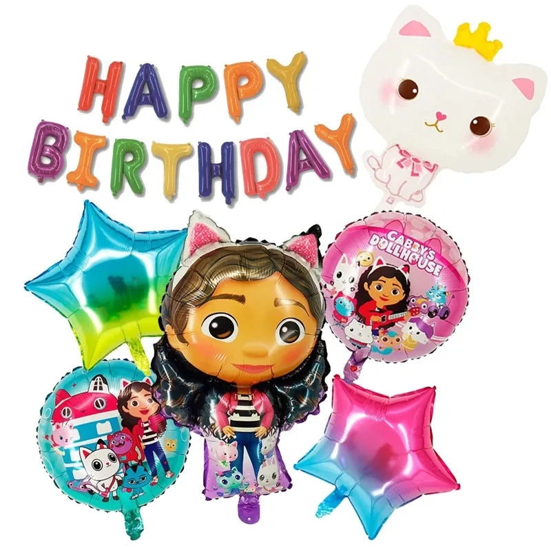 Disney Gabby Doll House Angel Cat Children's Toy Birthday Party Decoration Balloon Aluminum Film Balloon Set