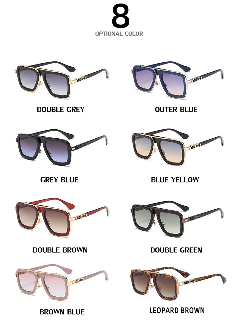 Retro Men's Square Sunglasses Brand Designer Men's Ladies Fashion Luxury Classic Big Frame Gradient Driving Sunglasses UV400