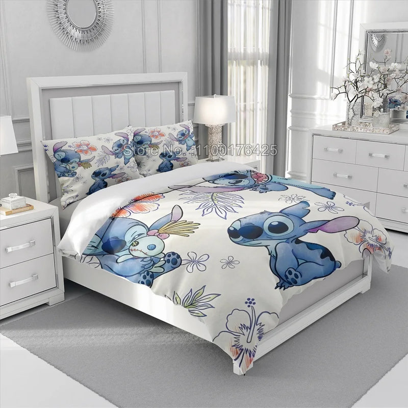 Anime Stitch Bedding Set 3D Cartoon Printed Quilt Duvet Cover Set Pillowcase Kids Beddroom Comfortable Home Decor