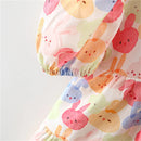 Cartoon Colorful Baby Girls Dresses Puff Sleeves Summer Children's Clothes Cute Rabbit Toddler Kids Costume For 0 To 3 Years Old