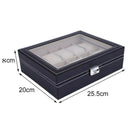 10 Grids Watch Box Luxury PU Leather Display Case Organizer Top Glass Jewelry Collection Storage Holder Box Black