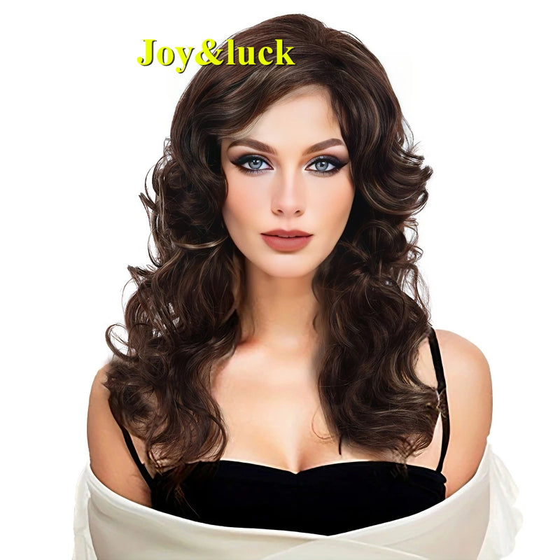 Joy&luck Short Curly Wig Synthetic Hair Wigs Gold Mix Blonde Color Women's Full Wig with Bangs Natural Daily Hair Style