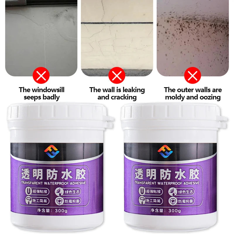 300g Transparent Waterproof Sealant Adhesive for Exterior Walls Leak Proof Coating Bathroom Floor Crack Sealing Mold Proof Coat