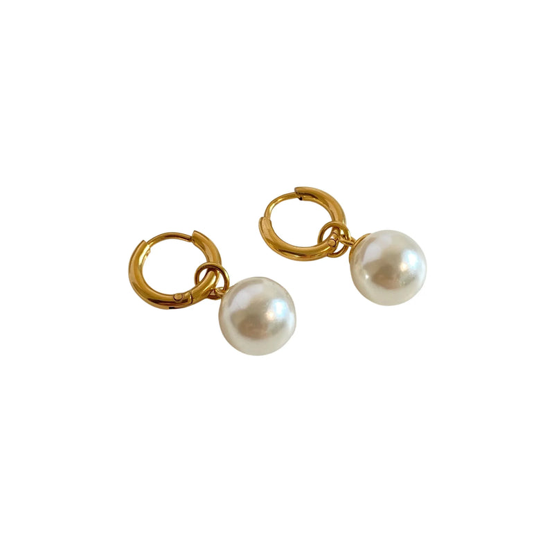 Stainless Steel Fashion Pearl Drop Earrings Women's Round Hoop Earrings Wedding Jewelry Free Shipping