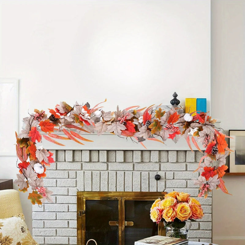 Fall Maple Leaves Pumpkin Garland, 6.56 Ft/ Piece Hanging Vine Garland Artificial Autumn Foliage Garland Thanksgiving