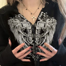 New gothic rhinestone print hip hop Harajuku zipper hoodie American retro design classic punk slim hottie black jacket y2k