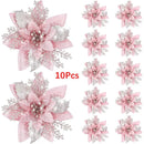 Pink 14.5cm Glitter Artifical Christmas Flowers Mreey Christmas Tree Decoration Happy New Year Ornaments Xmas 2025 Navidad