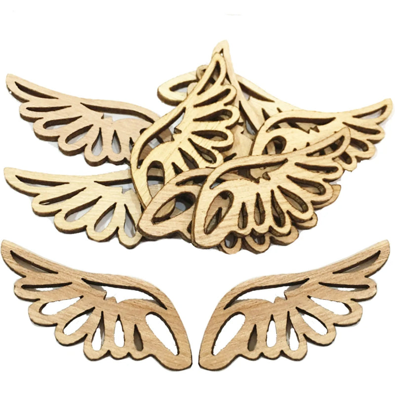 10Pcs Wooden Decor Angel Wings Hollow-Out Wood Chips Wing Patchs Diy Crafts Scrapbook Hand Made Decoration Accessories