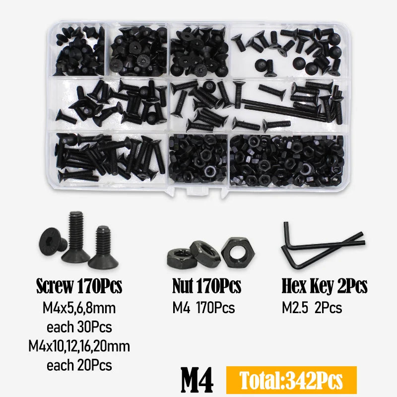 3045p Black Flat Head Socket Cap Screw Countersunk Bolts Nuts Washers Kit M2 M2.5 M3 M4 M5 M6 M8 10.9 Grade Alloy Steel DIN 7991