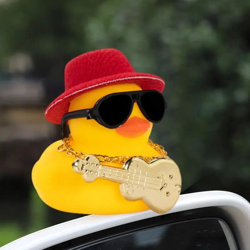Car Ducks For Dashboard Rubber Car Duck Decoration With Squeak Yellow Duckling With Hat Ornaments Auto Accessories Rubber Ducks