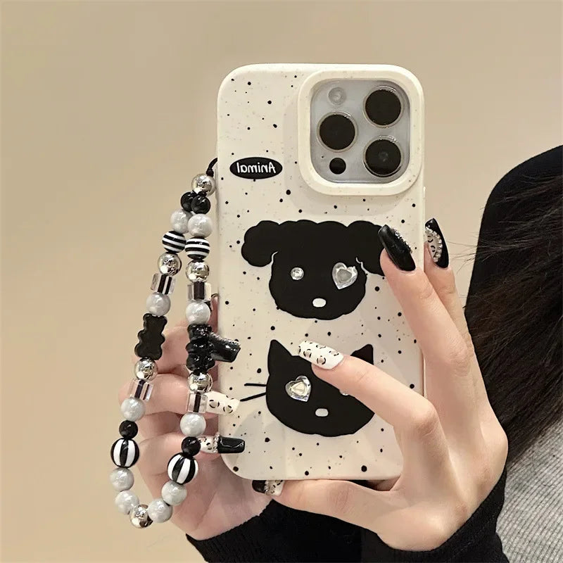 Cute Cartoon Cat Puppy Diamond Jewelry Phone Case For iPhone 15 14 13 12 11 Pro Max MINI 8 7 Plus XS 15PRO Bear Chain Back Cover