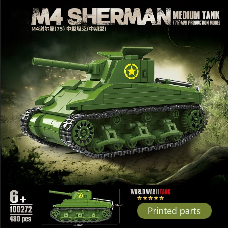 World War II WW2 Classic Model Mini M4 Sherman Medium Tank Building Blocks Bricks Toys Gifts