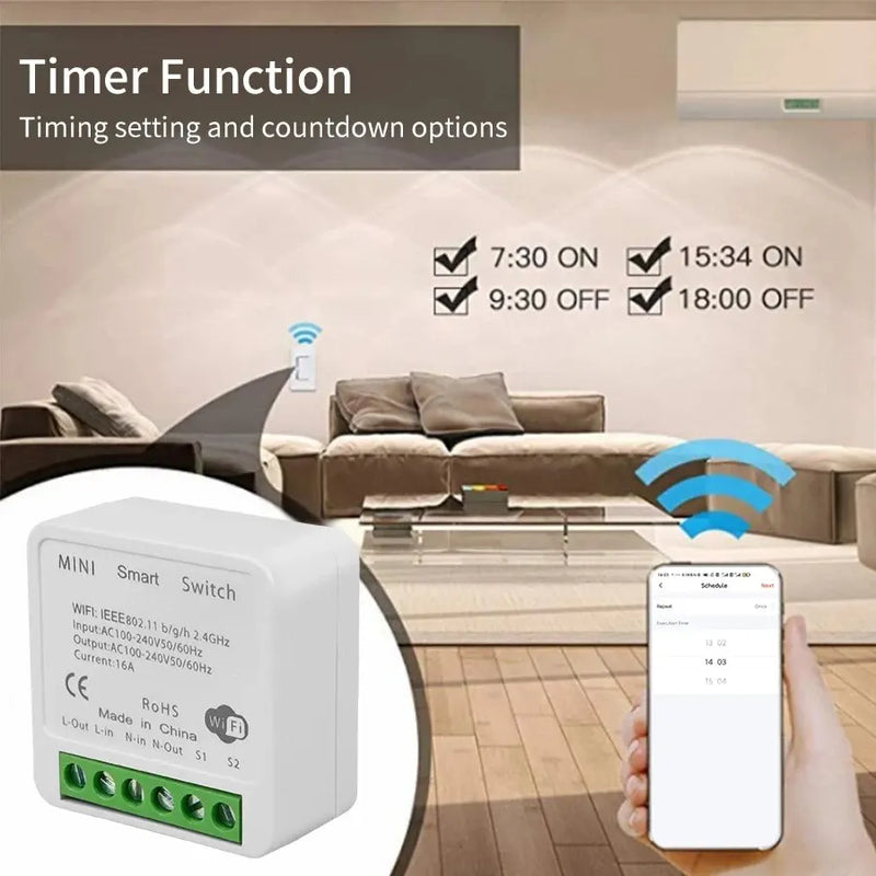 16A Tuya WiFi Smart Switch 2-way Control Mini Smart Breaker Work With Smart Life Alexa Google Home Alice