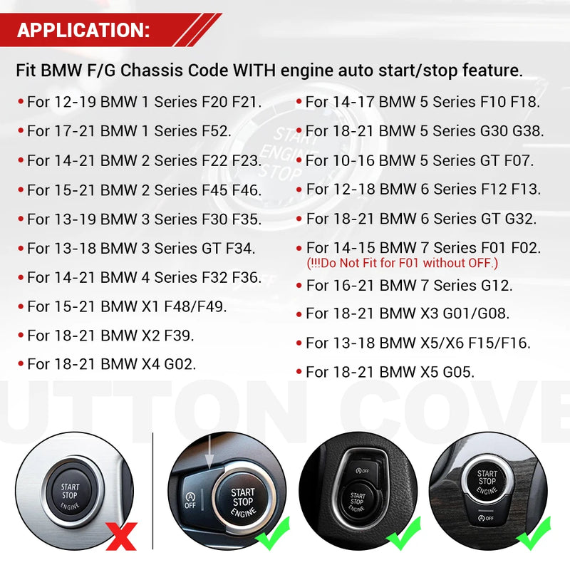 Car Styling Engine Start Stop Switch Button Decoration For BMW 1 2 3 4 5 6 7 Series F20 F21 F22 F23 F30 F34 F10 F18 F12 F07 F01