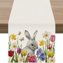 2024 Easter Rabbit Table Runner Linen Bunny Dining Table Cloth Placemat Spring Holiday Happy Easter Decoration For Home Kitchen