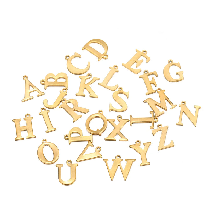 100pcs Randomly Stainless Steel Gold Color Letter Charm A-Z Alphabet Beads Pendants for DIY Bracelet Jewelry Necklace Making